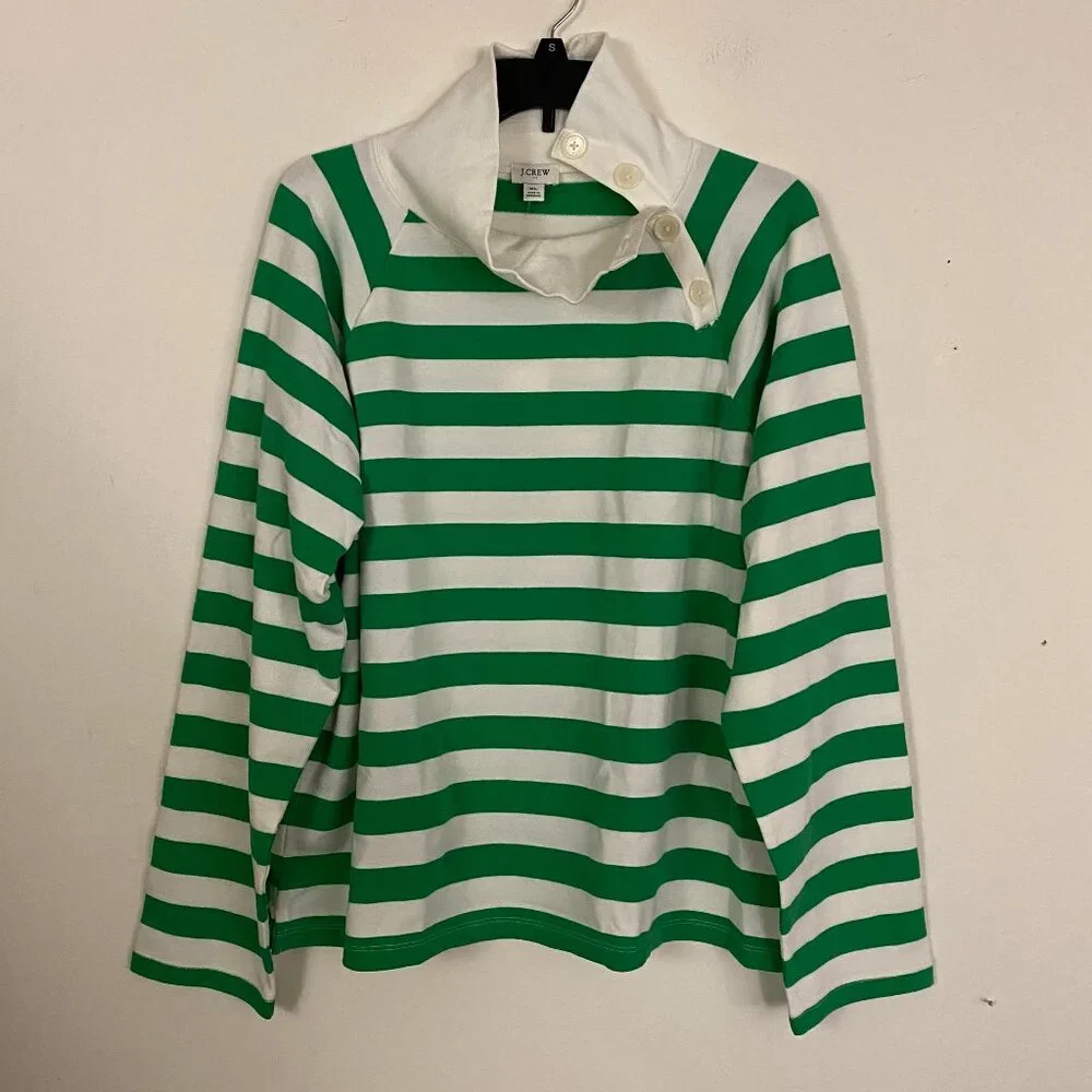 J. Crew Striped wide button-collar pullover sweatshirt in lightweight terry L